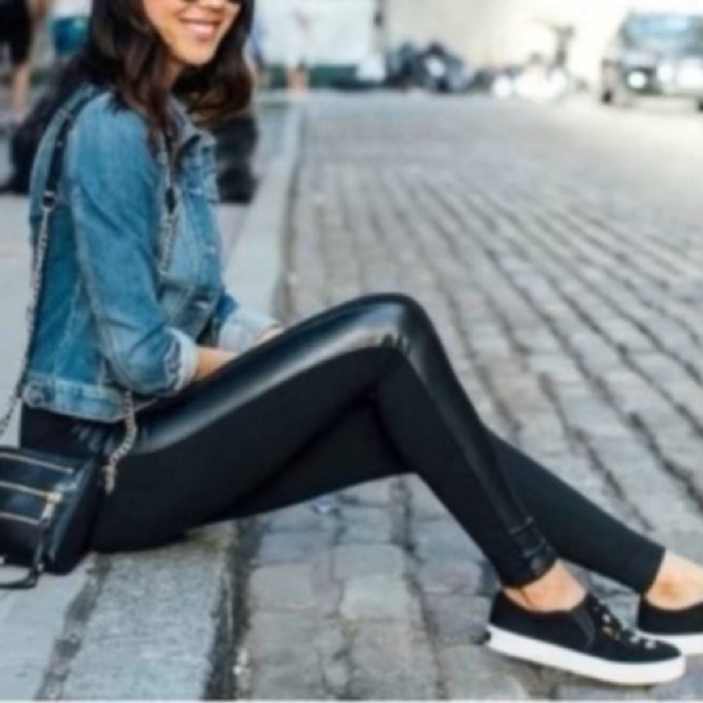 Cabi black leggins with black leather accent